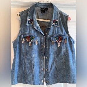 Vintage Carole Little Blue Denim Shirt Vest with Western Beading design